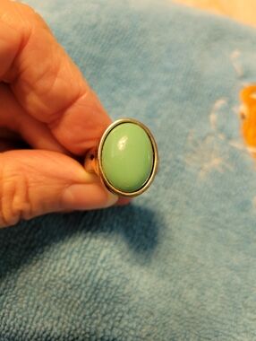 Gold-Tone Ring with Mint Green Cabochon
